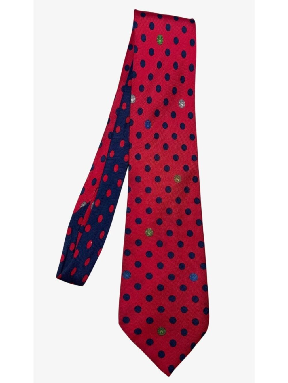 Vintage Gianni Versace Silk Necktie Red Blue Polka-Dots Tie